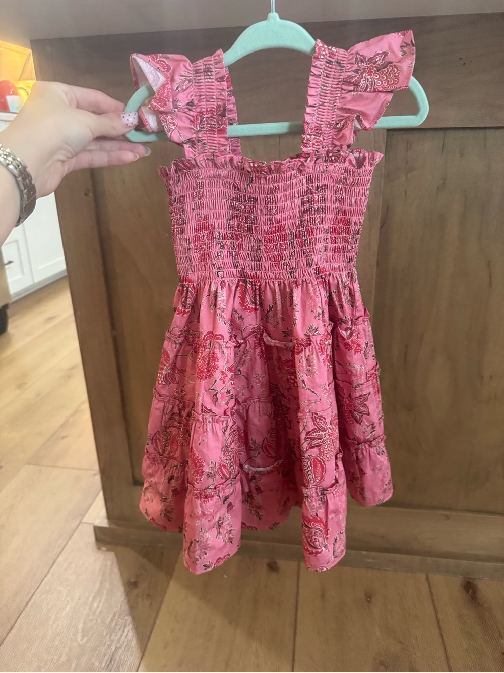 Hill House Ellie nap dress Pink Floral Smocked Sundress with Ruffle Straps